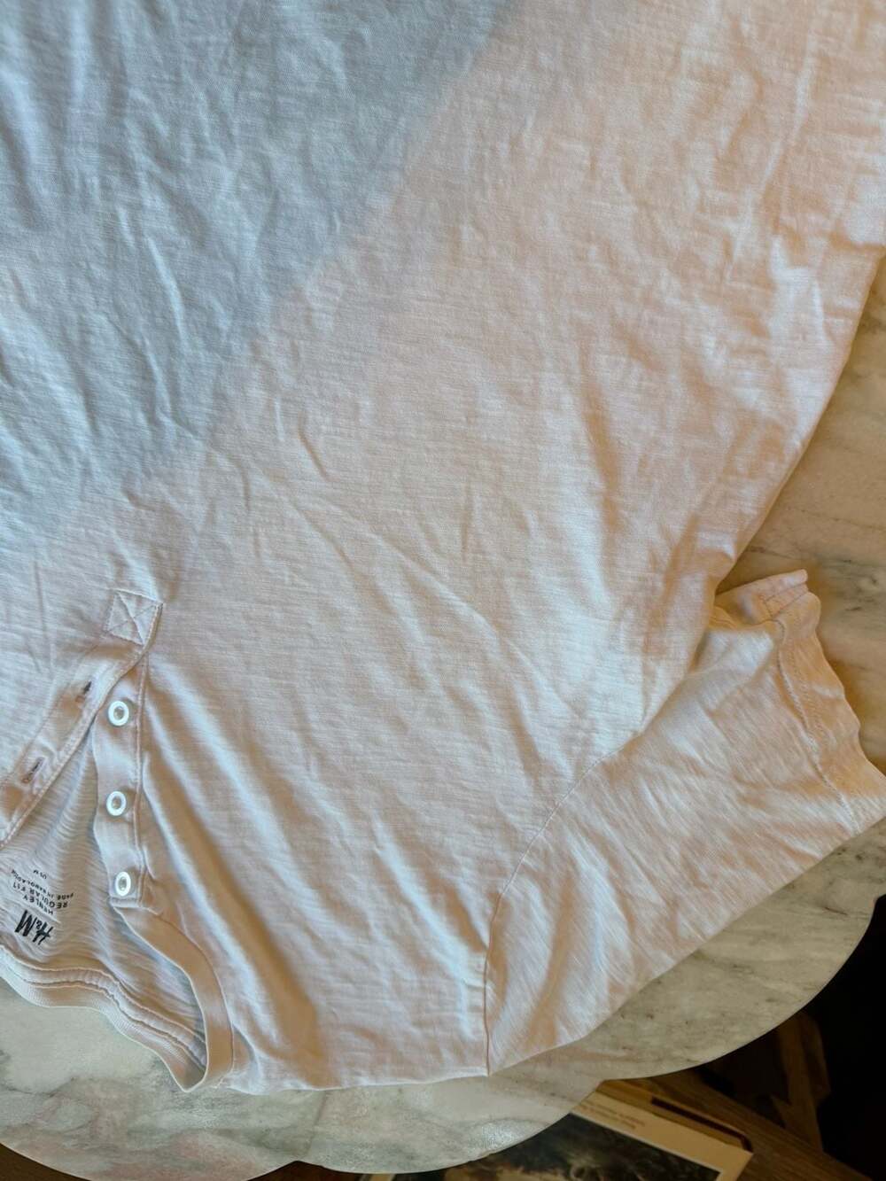 H&M White Henley Regular Fit Cotton T-Shirt Size M - Picture 3 of 7